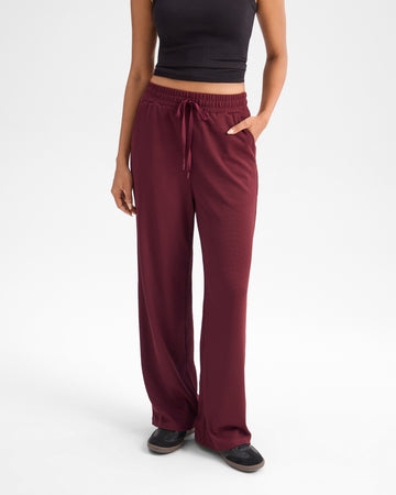 Waffle Knit Wide Leg Drawstring Pants