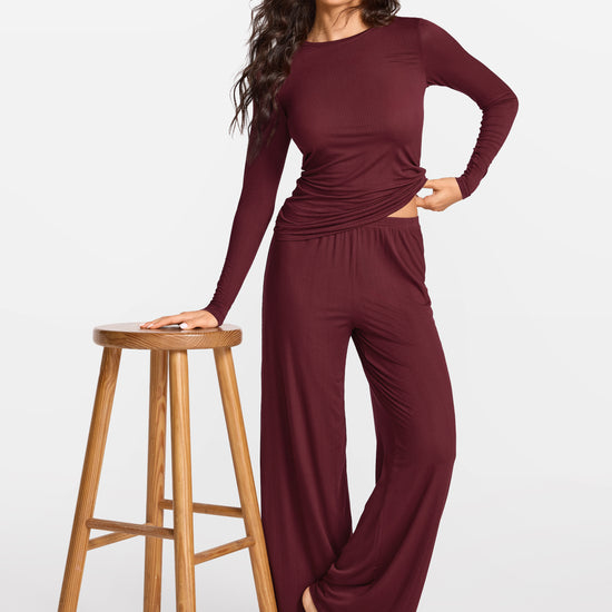 SOULVOR Wide Leg Casual Pants Rum Raisin
